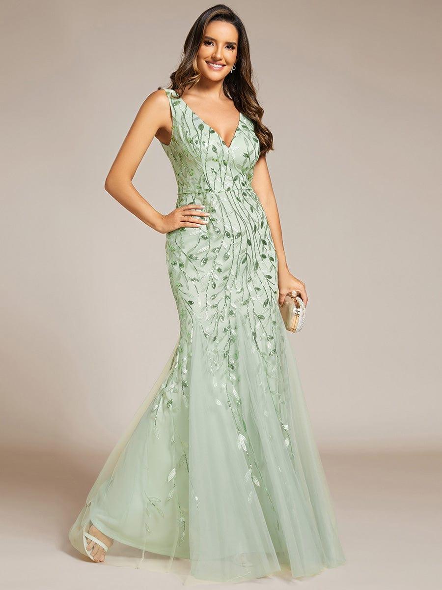 ever ORIEL|Leaf Sequin V-Neck Sleeveless Bridesmaid Dress with Tulle Hem