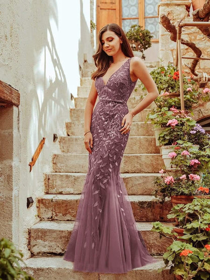 ever ORIEL|Women's Double V-Neck Fishtail Sequin Evening Dress