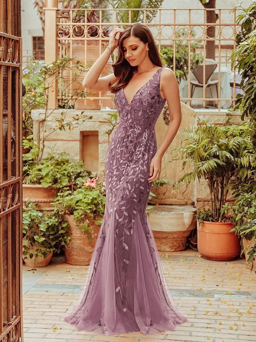 ever ORIEL|Leaf Sequin V-Neck Sleeveless Bridesmaid Dress with Tulle Hem