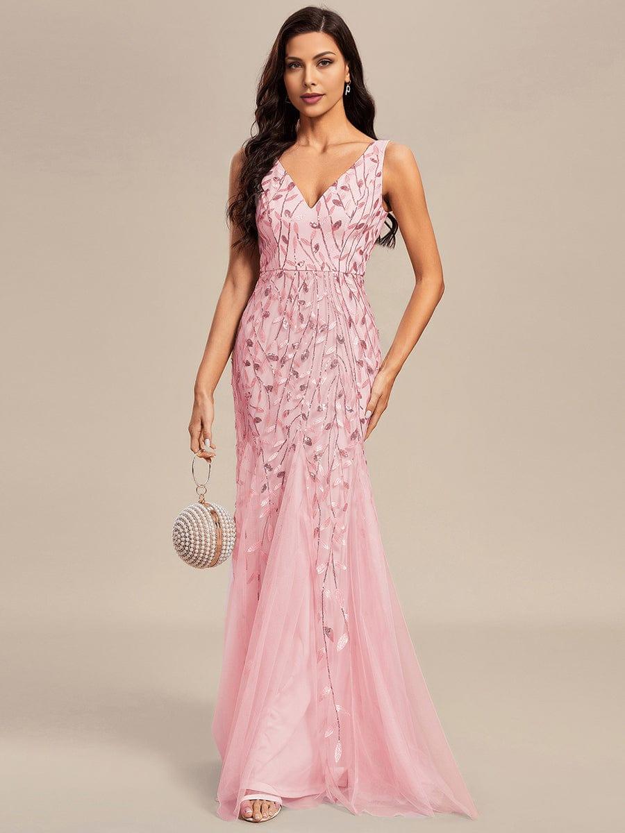 ever ORIEL|Leaf Sequin V-Neck Sleeveless Bridesmaid Dress with Tulle Hem