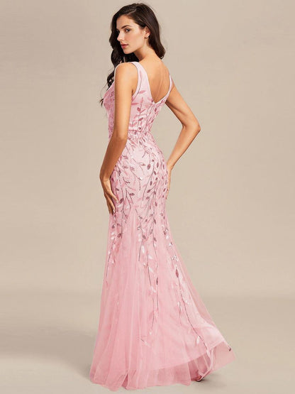 ever ORIEL|Leaf Sequin V-Neck Sleeveless Bridesmaid Dress with Tulle Hem