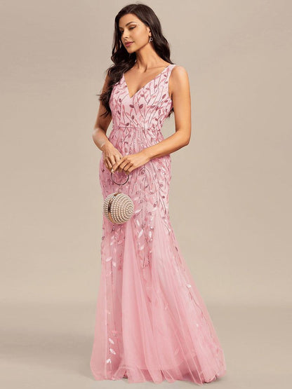 ever ORIEL|Leaf Sequin V-Neck Sleeveless Bridesmaid Dress with Tulle Hem
