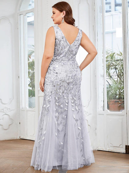 ever ORIEL|Leaf Sequin V-Neck Sleeveless Bridesmaid Dress with Tulle Hem