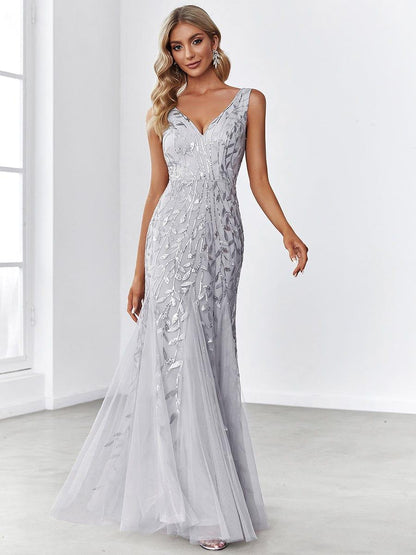 ever ORIEL|Women's Double V-Neck Fishtail Sequin Evening Dress