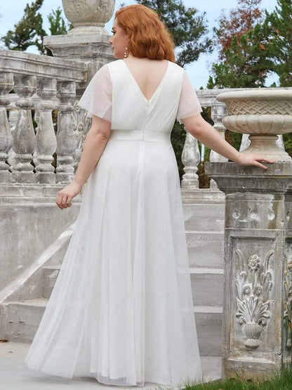 pretty MISTE|Women's Floor-Length Plus Size Formal Bridesmaid Dress with Short Sleeve