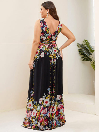 pretty HUSH|Plus Size Sleeveless V-Neck Chiffon Semi Bridesmaid Dress
