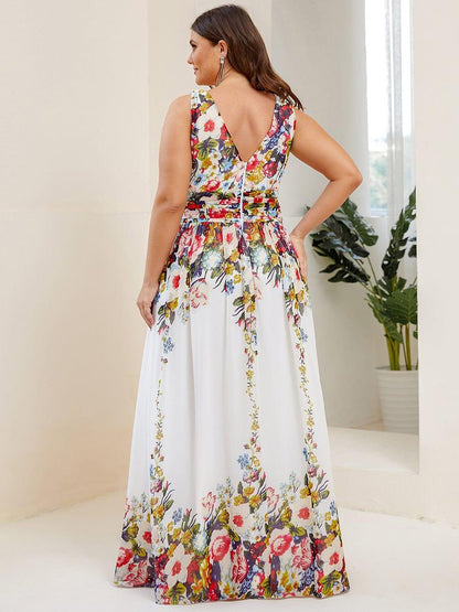 pretty HUSH|Plus Size Sleeveless V-Neck Chiffon Semi Bridesmaid Dress