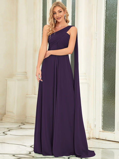 ever ANAYA|One Shoulder Pleated Chiffion Bridesmaid Sleeves