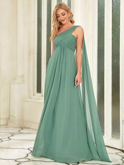 ever ANAYA|One Shoulder Pleated Chiffion Bridesmaid Sleeves