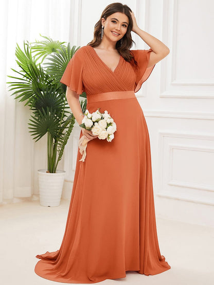 pretty MONICA|Plus Size Simple Empire Waist Flutter Sleeve Evening Dress
