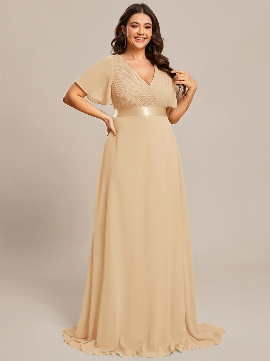 pretty MONICA|Plus Size Simple Empire Waist Flutter Sleeve Evening Dress
