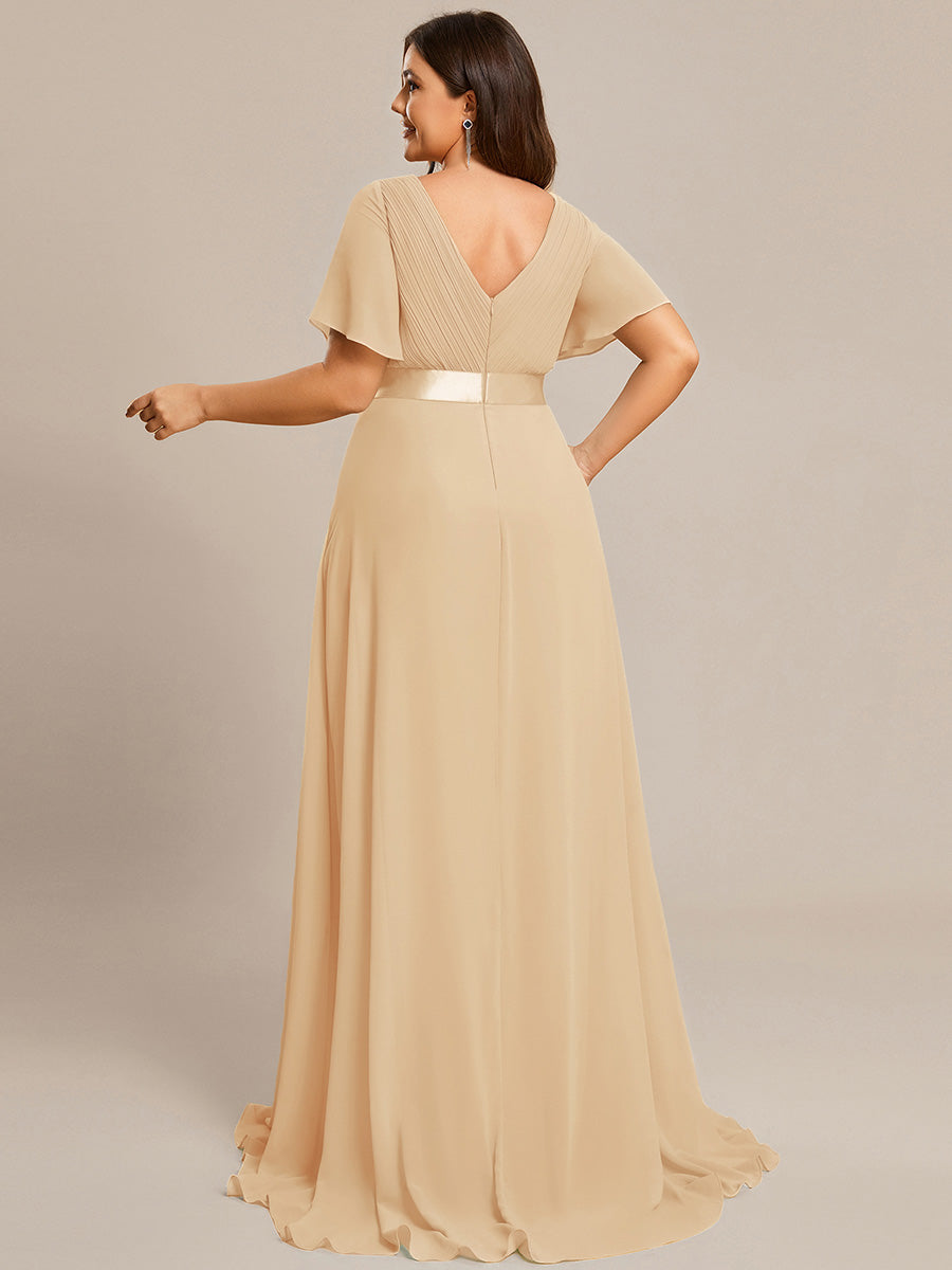 pretty MONICA|Plus Size Simple Empire Waist Flutter Sleeve Evening Dress