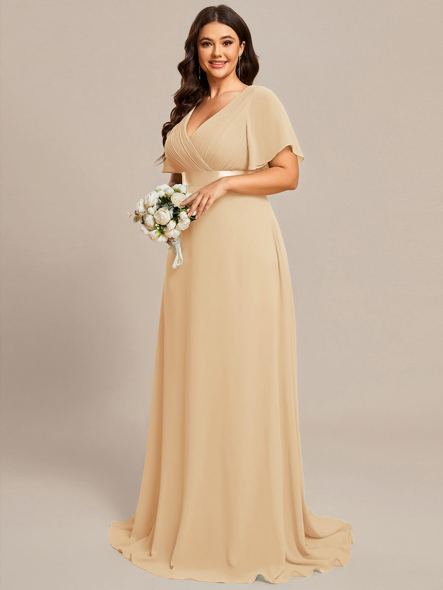 pretty MONICA|Plus Size Simple Empire Waist Flutter Sleeve Evening Dress