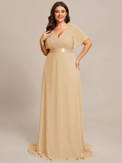 pretty MONICA|Plus Size Simple Empire Waist Flutter Sleeve Evening Dress