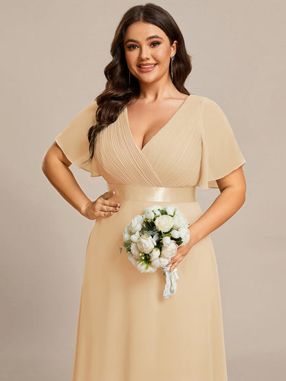 pretty MONICA|Plus Size Empire Waist V Back Bridesmaid Dress with Short Sleeves