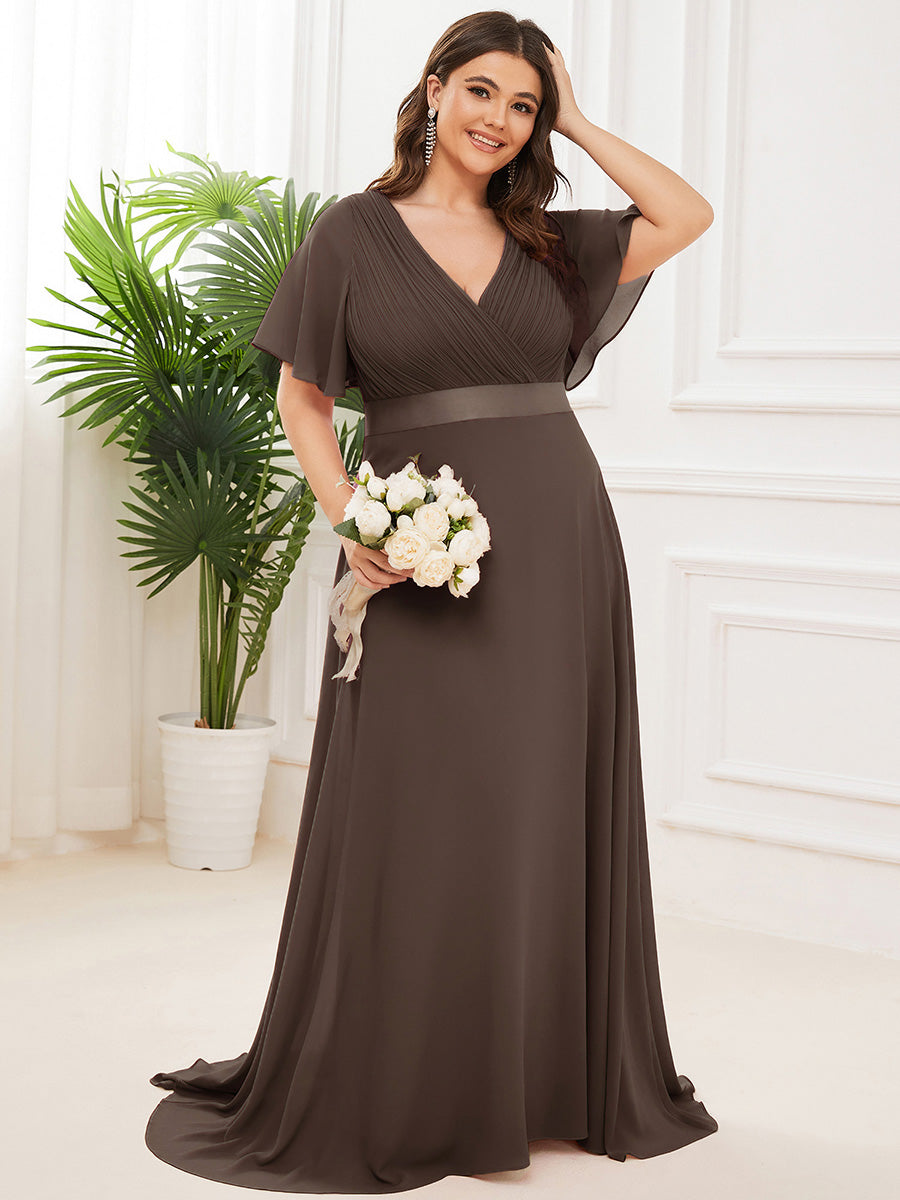 pretty MONICA|Plus Size Simple Empire Waist Flutter Sleeve Evening Dress