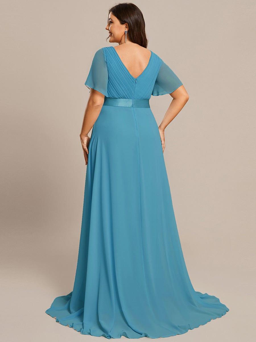 ever MONICA|Long Empire Waist Bridesmaid Dress with Short Flutter Sleeves