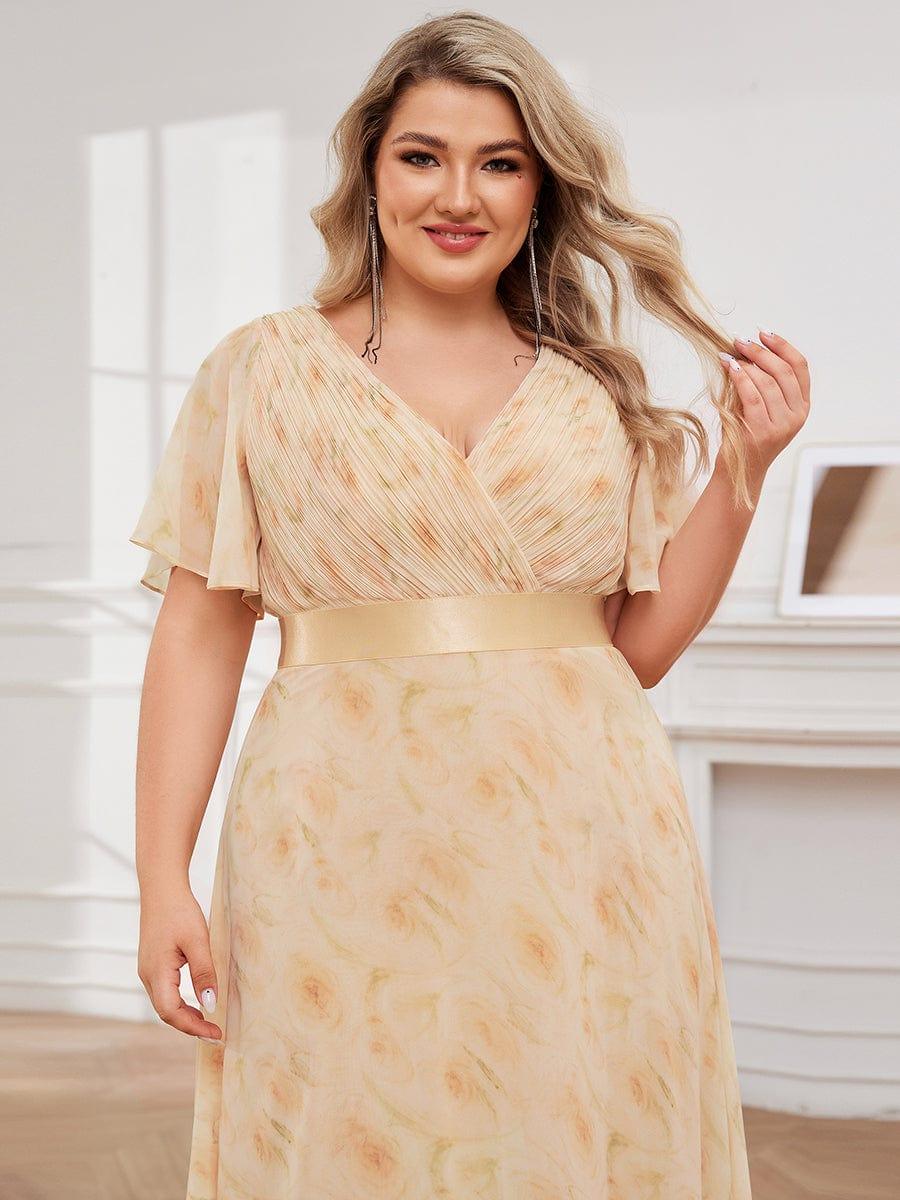 pretty MONICA|Plus Size Empire Waist V Back Bridesmaid Dress with Short Sleeves