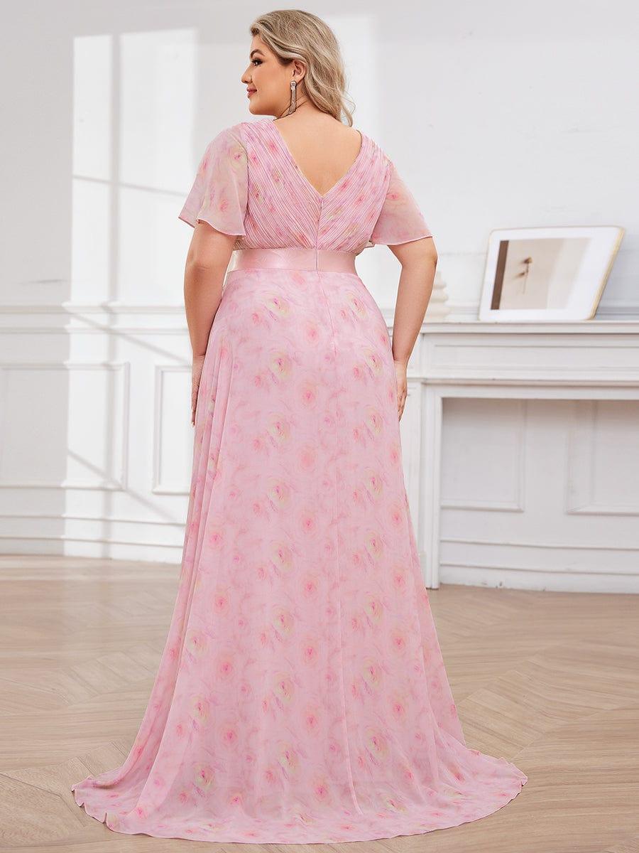 pretty MONICA|Plus Size Empire Waist V Back Bridesmaid Dress with Short Sleeves