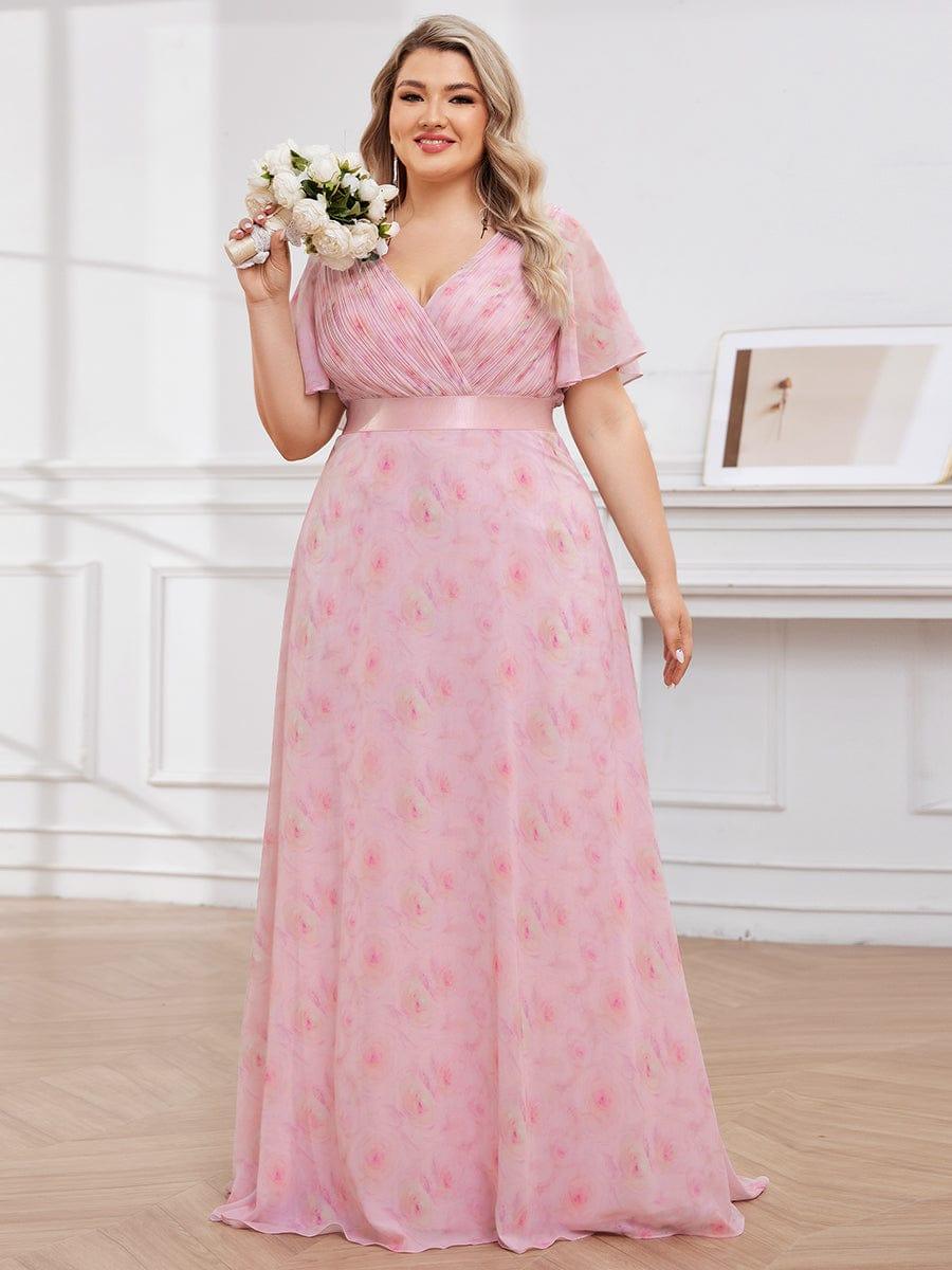 ever MONICA|Long Empire Waist Bridesmaid Dress with Short Flutter Sleeves