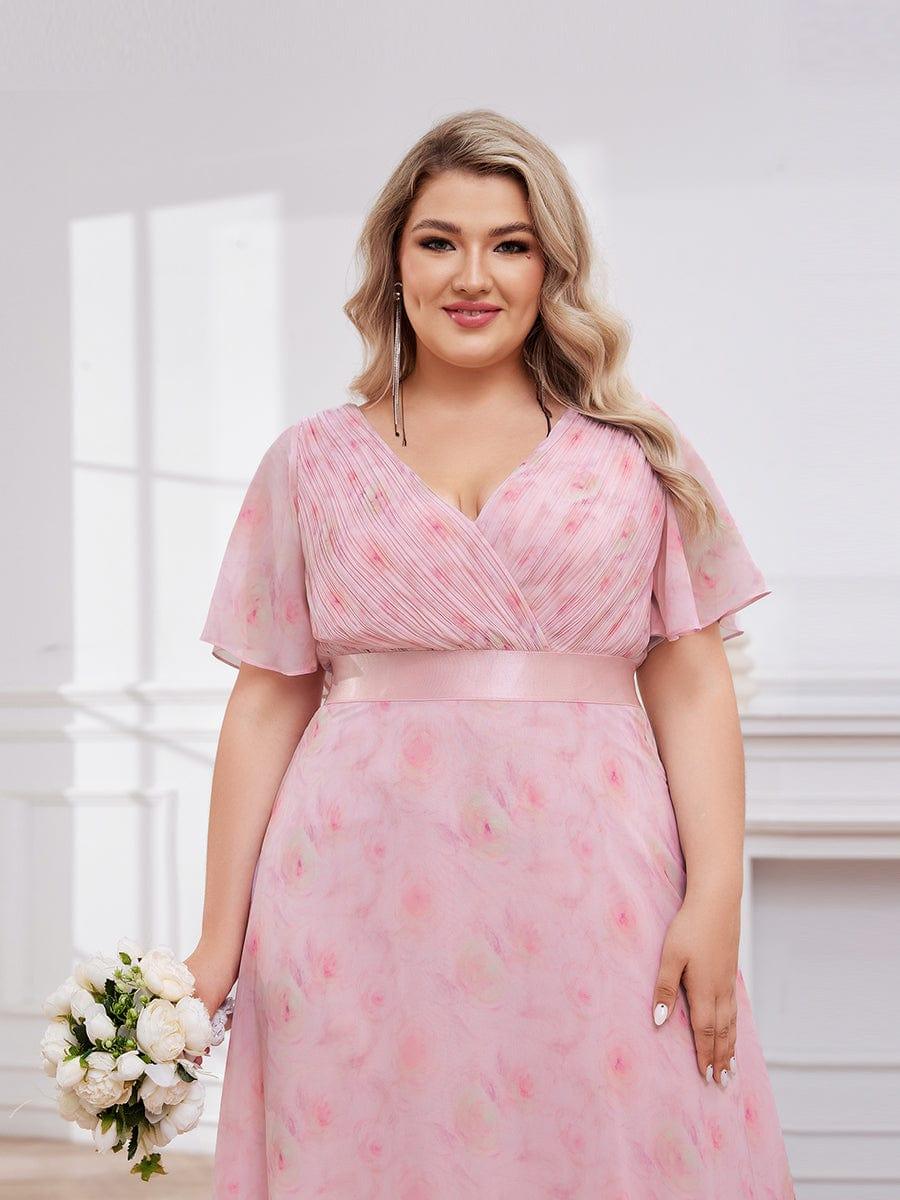 ever MONICA|Long Empire Waist Bridesmaid Dress with Short Flutter Sleeves