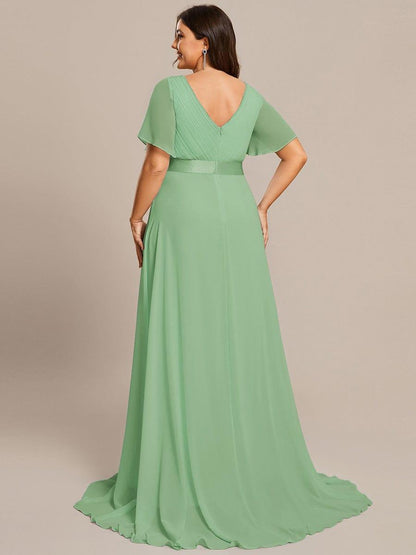 ever MONICA|Long Empire Waist Bridesmaid Dress with Short Flutter Sleeves