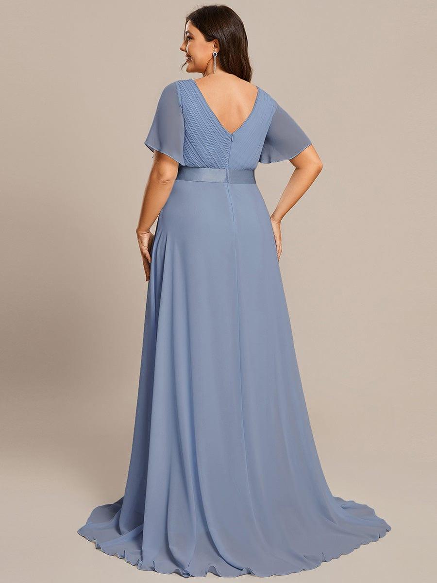 pretty MONICA|Plus Size Empire Waist V Back Bridesmaid Dress with Short Sleeves