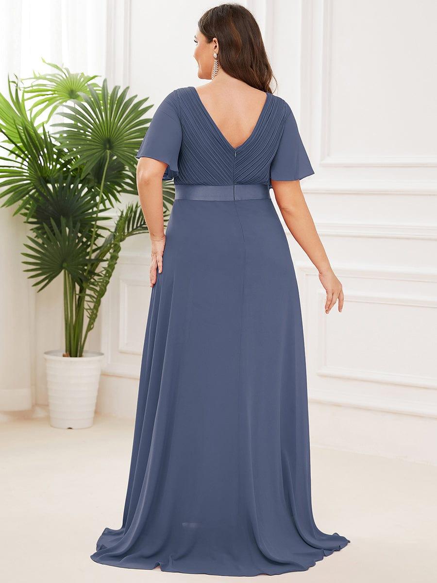pretty MONICA|Plus Size Empire Waist V Back Bridesmaid Dress with Short Sleeves