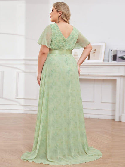 pretty MONICA|Plus Size Empire Waist V Back Bridesmaid Dress with Short Sleeves