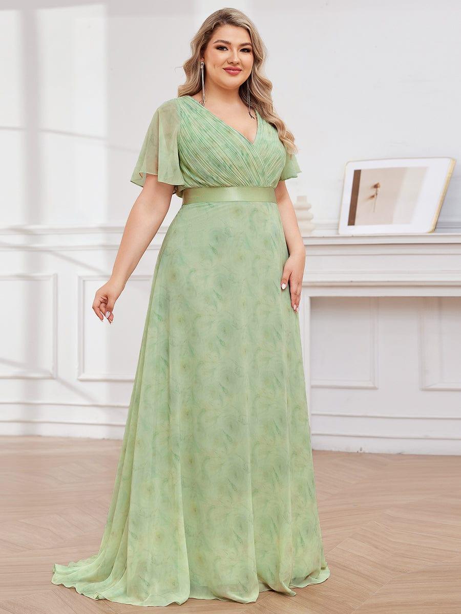 ever MONICA|Long Empire Waist Bridesmaid Dress with Short Flutter Sleeves