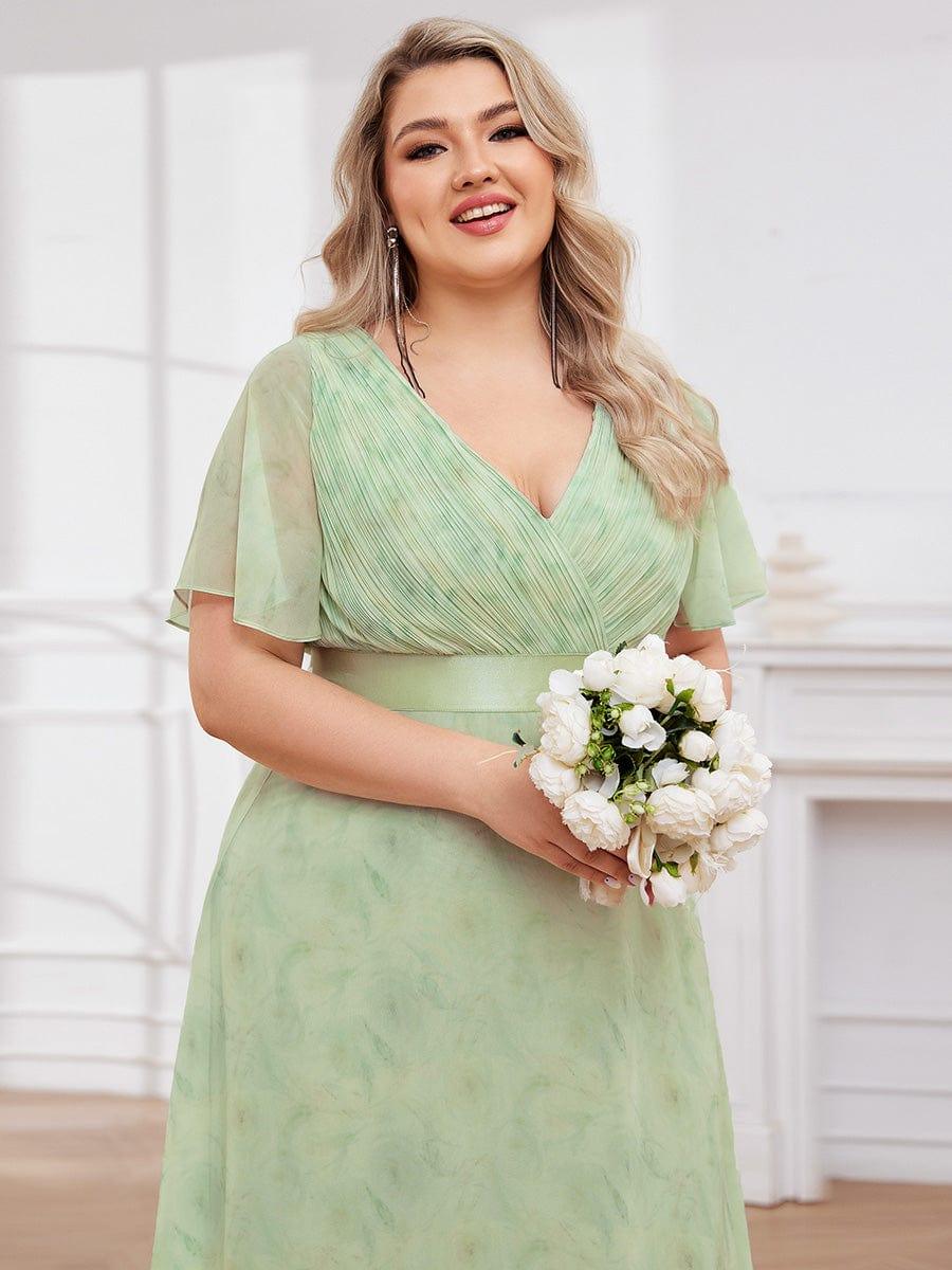pretty MONICA|Plus Size Empire Waist V Back Bridesmaid Dress with Short Sleeves