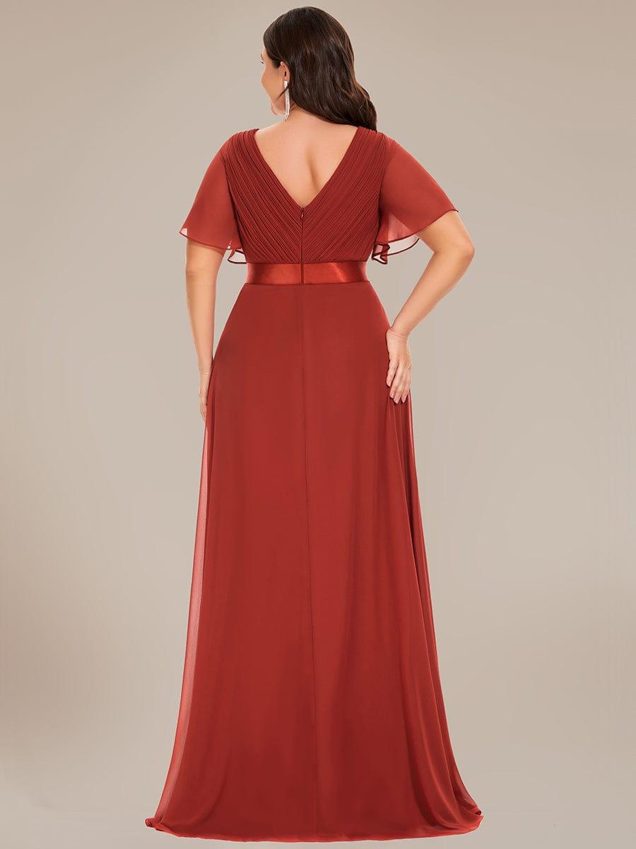 ever MONICA|Long Empire Waist Bridesmaid Dress with Short Flutter Sleeves