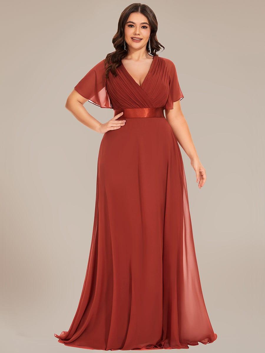 ever MONICA|Long Empire Waist Bridesmaid Dress with Short Flutter Sleeves