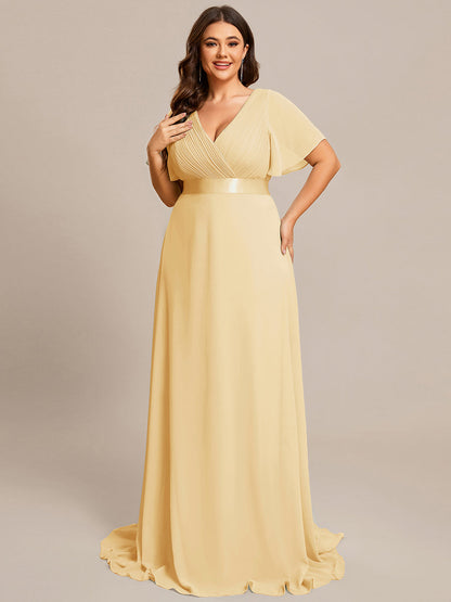 pretty MONICA|Plus Size Simple Empire Waist Flutter Sleeve Evening Dress