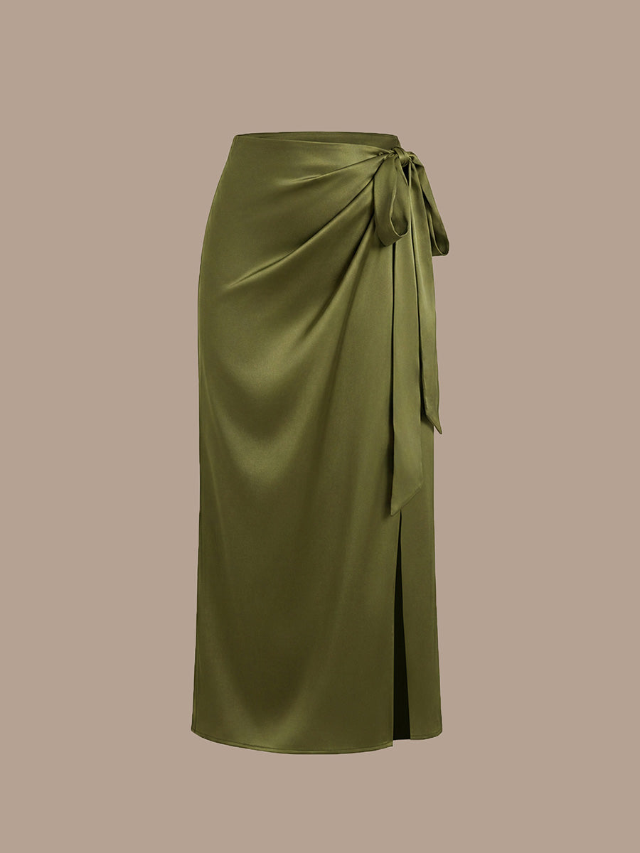 Slit Satin Sheath Skirts