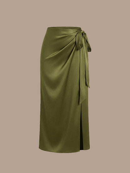 Slit Satin Sheath Skirts