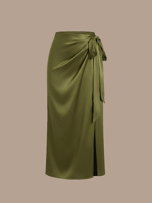 Slit Satin Sheath Skirts