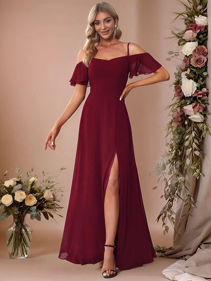 ever REYA|Stylish Cold Shoulder Flare Sleeves Flowy Bridesmaid Dress