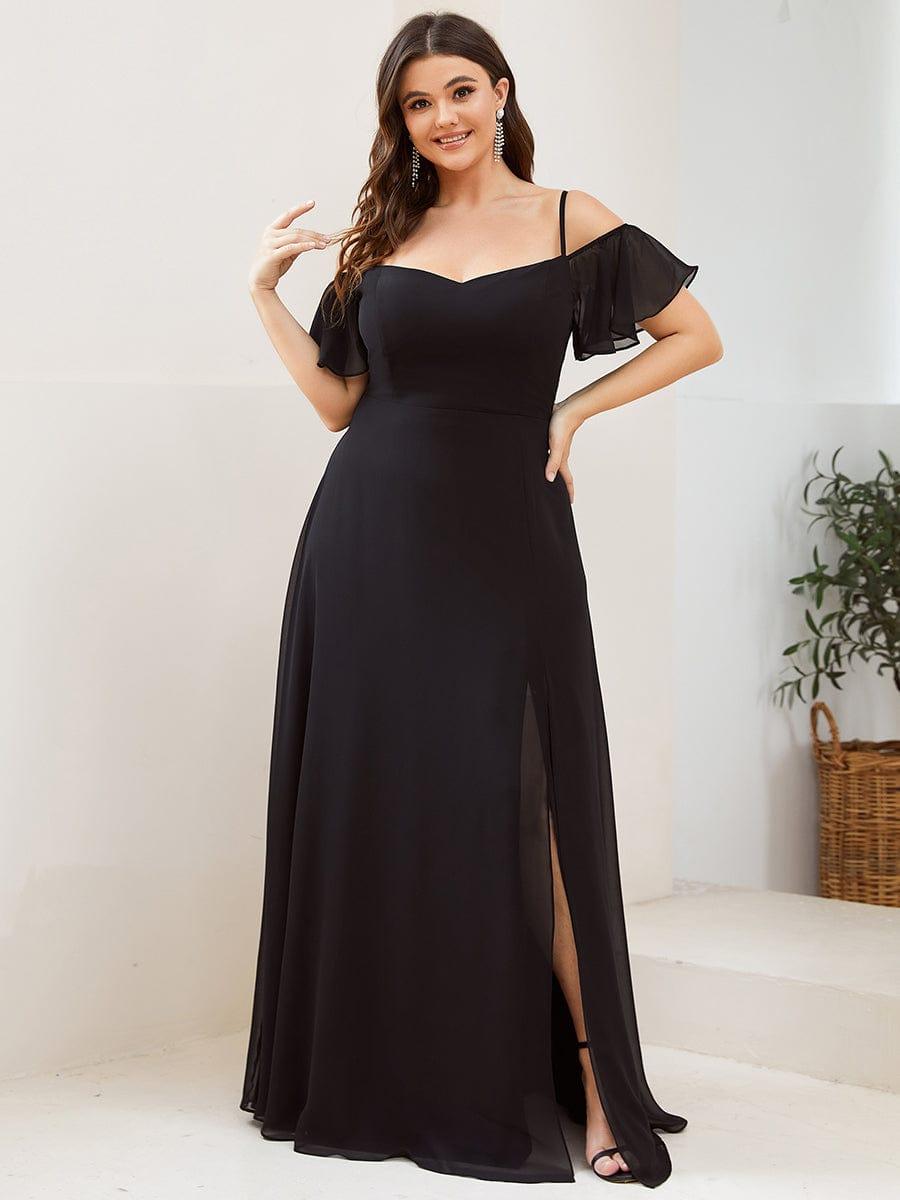 ever REYA|Cold Shoulder High Slit Chiffon Wedding Guest Dress