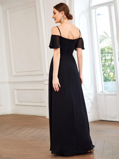 ever REYA|Stylish Cold Shoulder Flare Sleeves Flowy Bridesmaid Dress