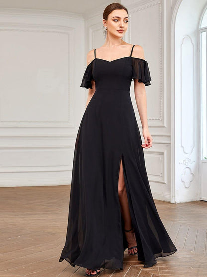 ever REYA|Stylish Cold Shoulder Flare Sleeves Flowy Bridesmaid Dress