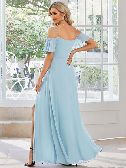 ever REYA|Cold Shoulder High Slit Chiffon Wedding Guest Dress