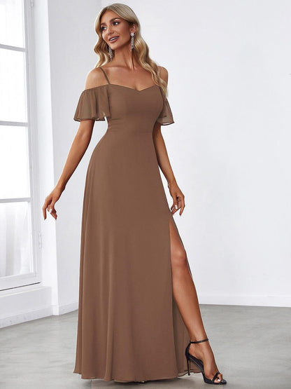 ever REYA|Cold Shoulder High Slit Chiffon Wedding Guest Dress