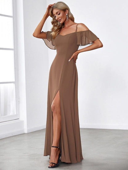 ever REYA|Stylish Cold Shoulder Flare Sleeves Flowy Bridesmaid Dress