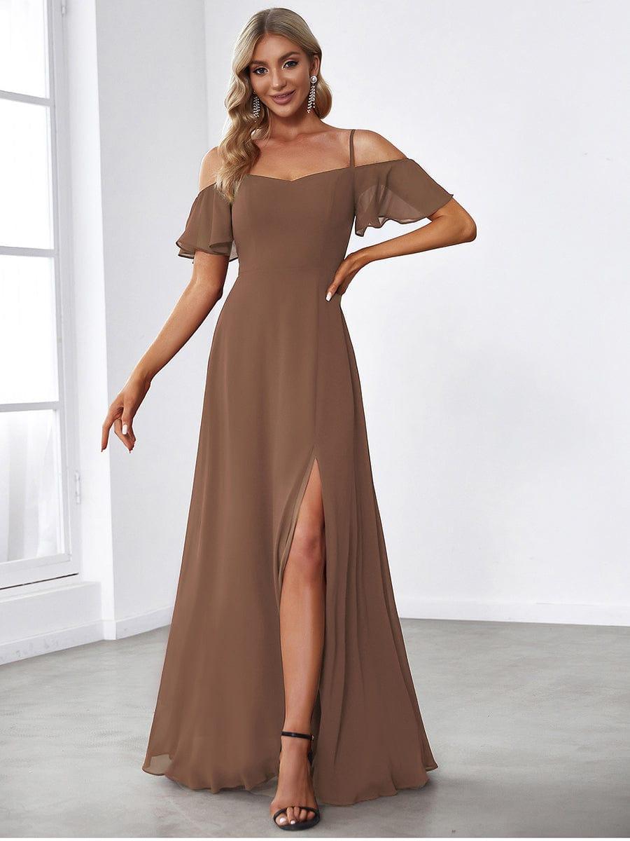 ever REYA|Stylish Cold Shoulder Flare Sleeves Flowy Bridesmaid Dress