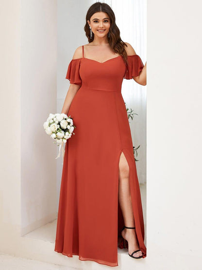 ever REYA|Cold Shoulder High Slit Chiffon Wedding Guest Dress