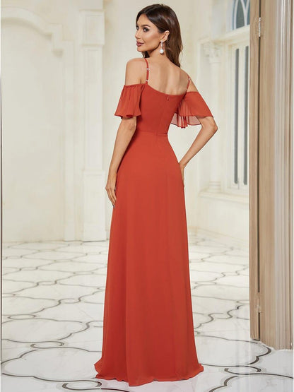 ever REYA|Cold Shoulder High Slit Chiffon Wedding Guest Dress