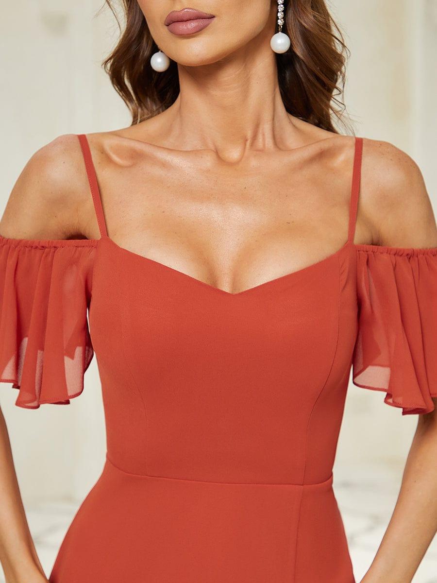 ever REYA|Stylish Cold Shoulder Flare Sleeves Flowy Bridesmaid Dress