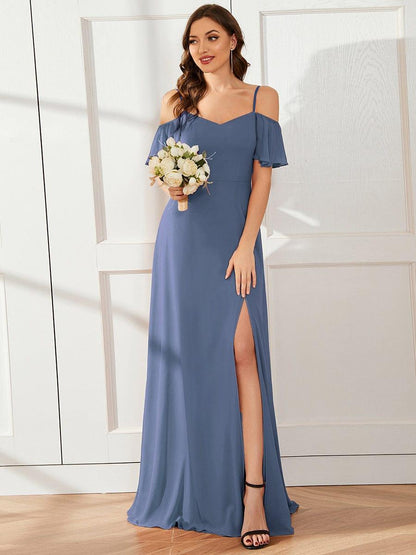 ever REYA|Stylish Cold Shoulder Flare Sleeves Flowy Bridesmaid Dress