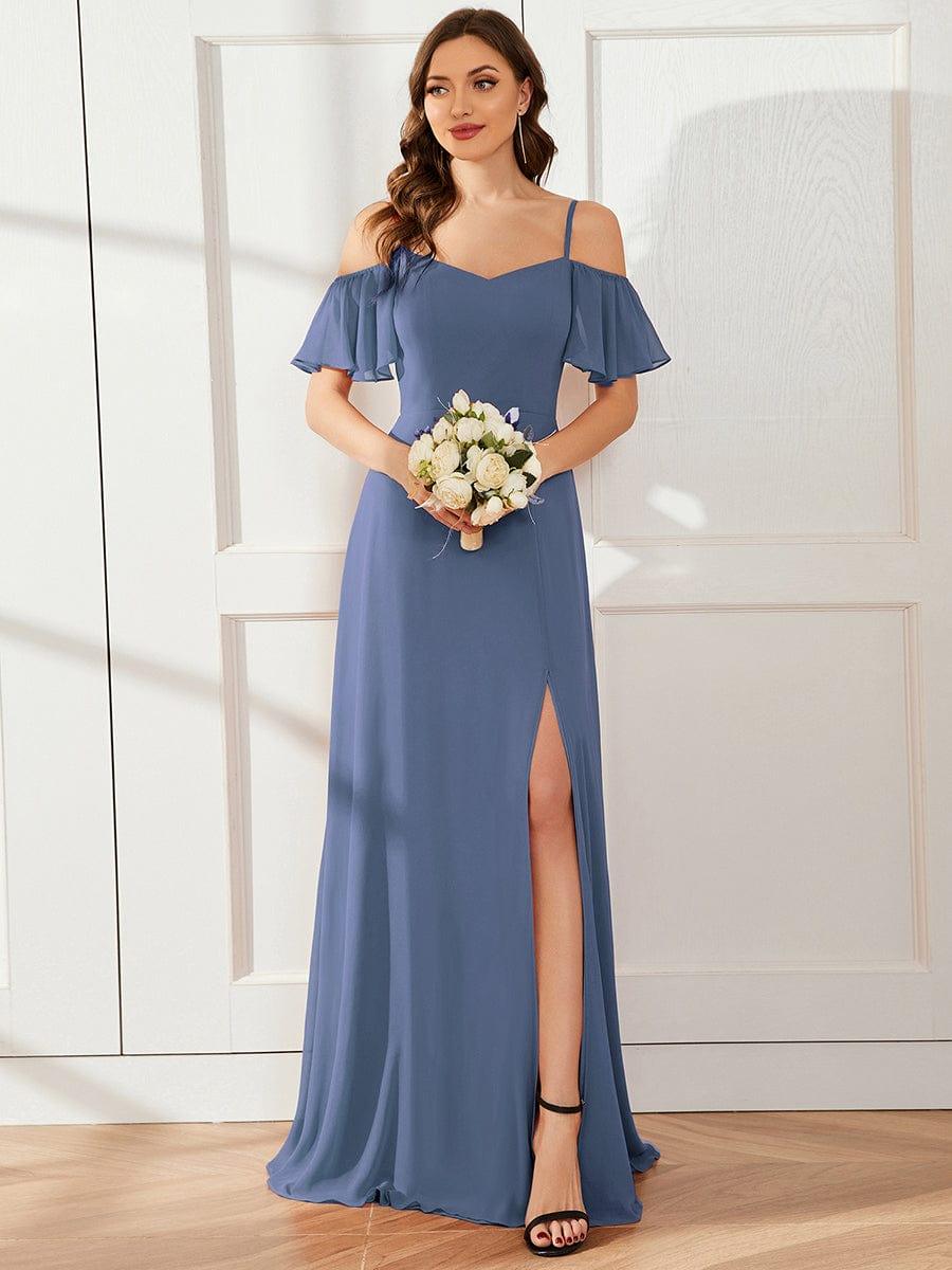 ever REYA|Cold Shoulder High Slit Chiffon Wedding Guest Dress